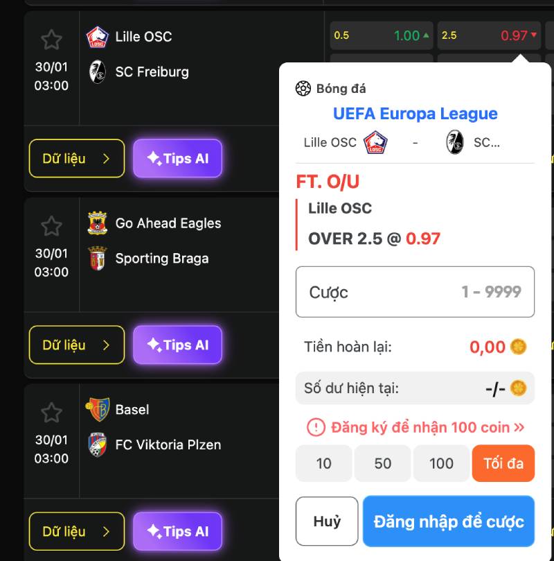 Kèo tài xỉu Europa League phản ánh thế trận hơn là chất lượng hàng công